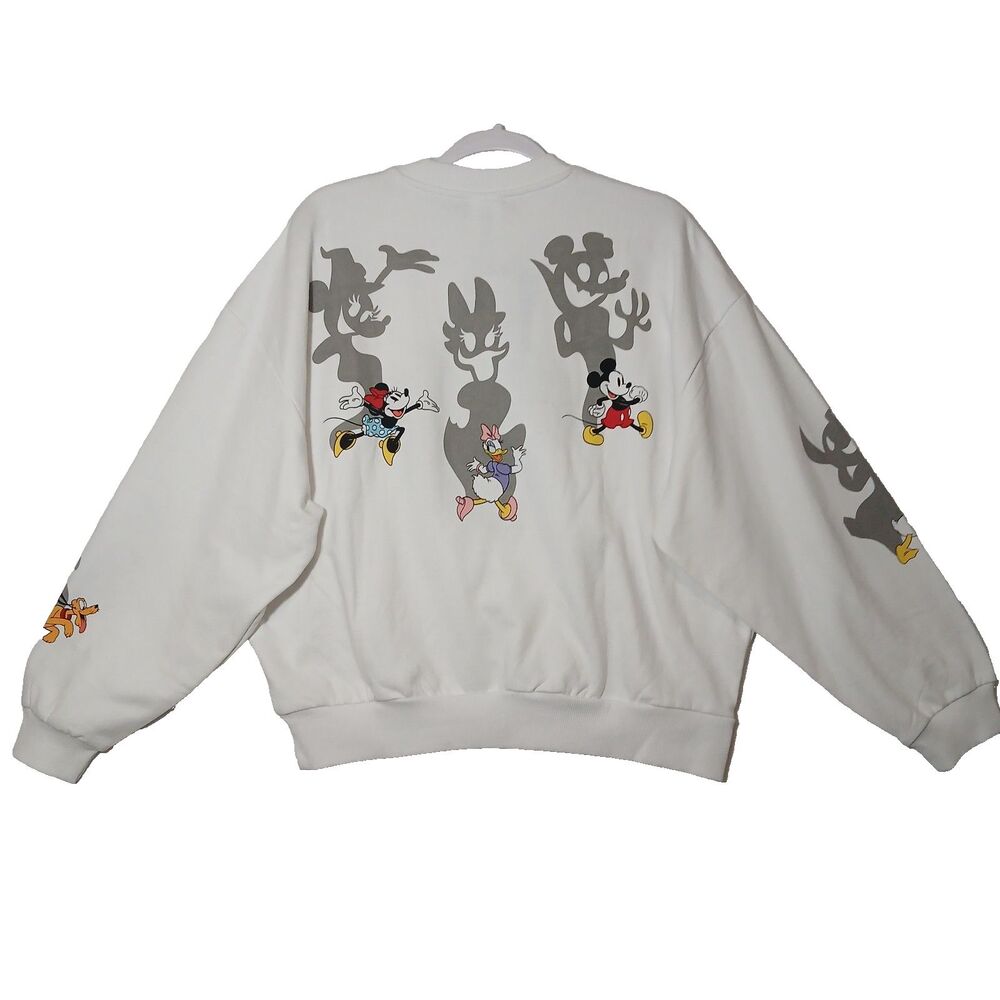 NEW Disney Mickey & Friends Sweatshirt XS White Graphic Pullover Crewneck #1083